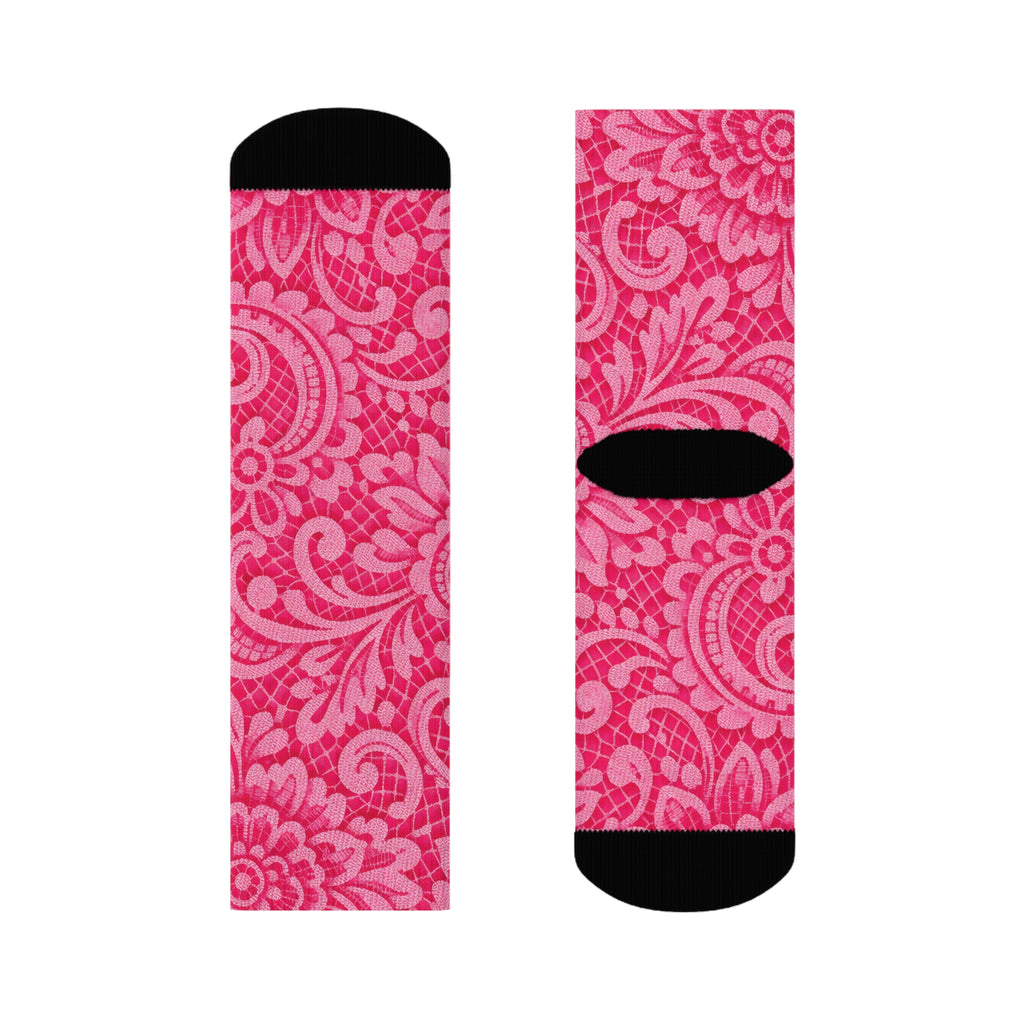 Pink Paisley Crew Socks — Floral Patterned Casual Socks for Women