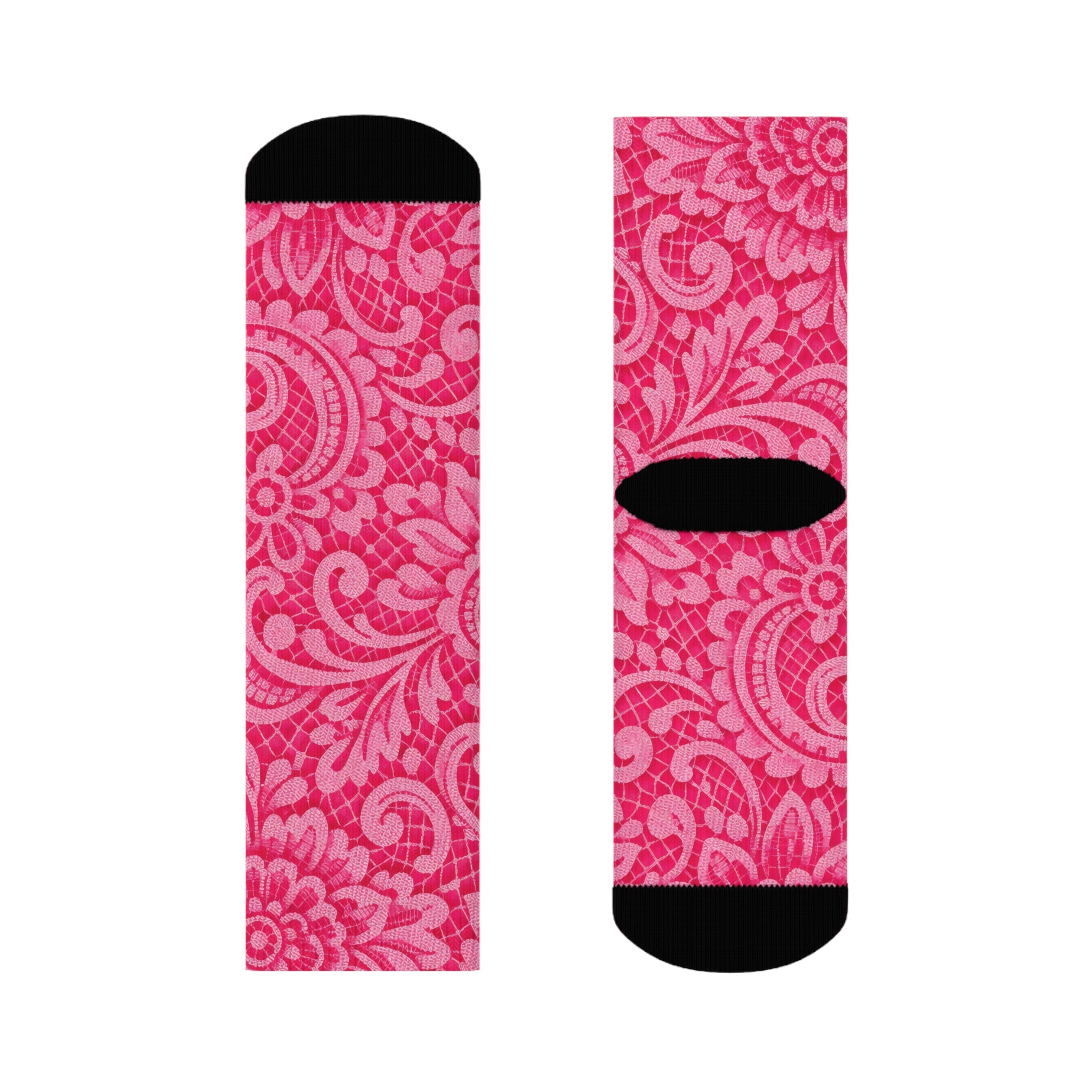 Pink Paisley Crew Socks — Floral Patterned Casual Socks for Women