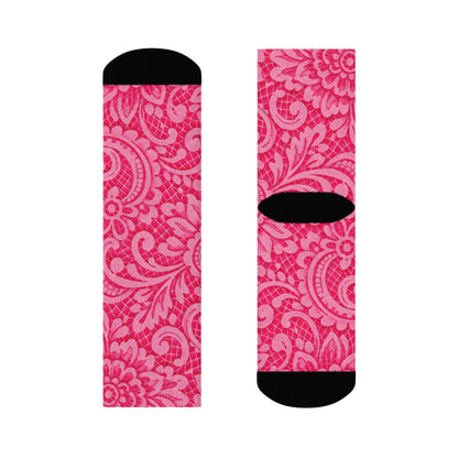 Pink Paisley Crew Socks — Floral Patterned Casual Socks for Women