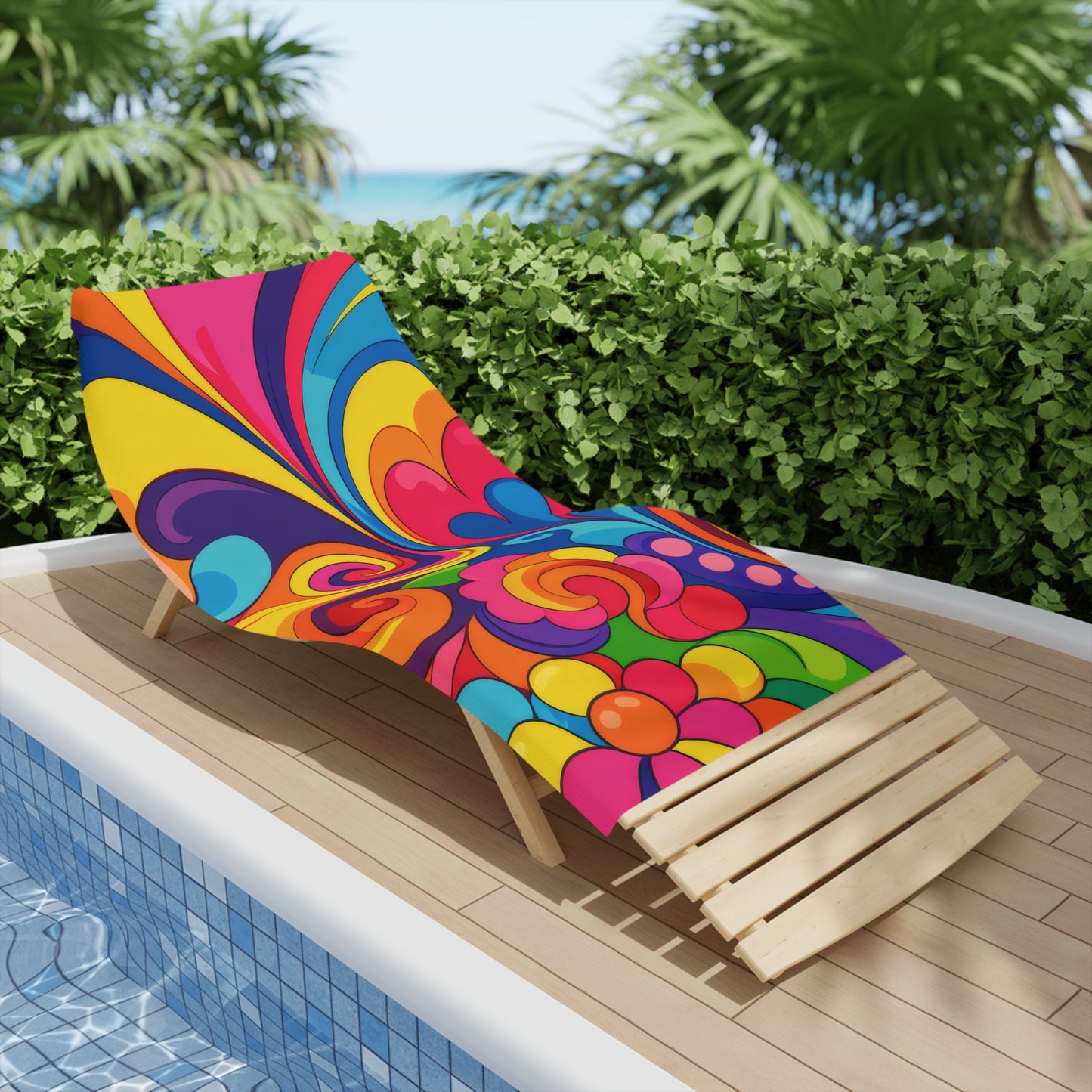 Psychedelic Swirl Beach Towel - Retro 60s Colorful Floral Pattern