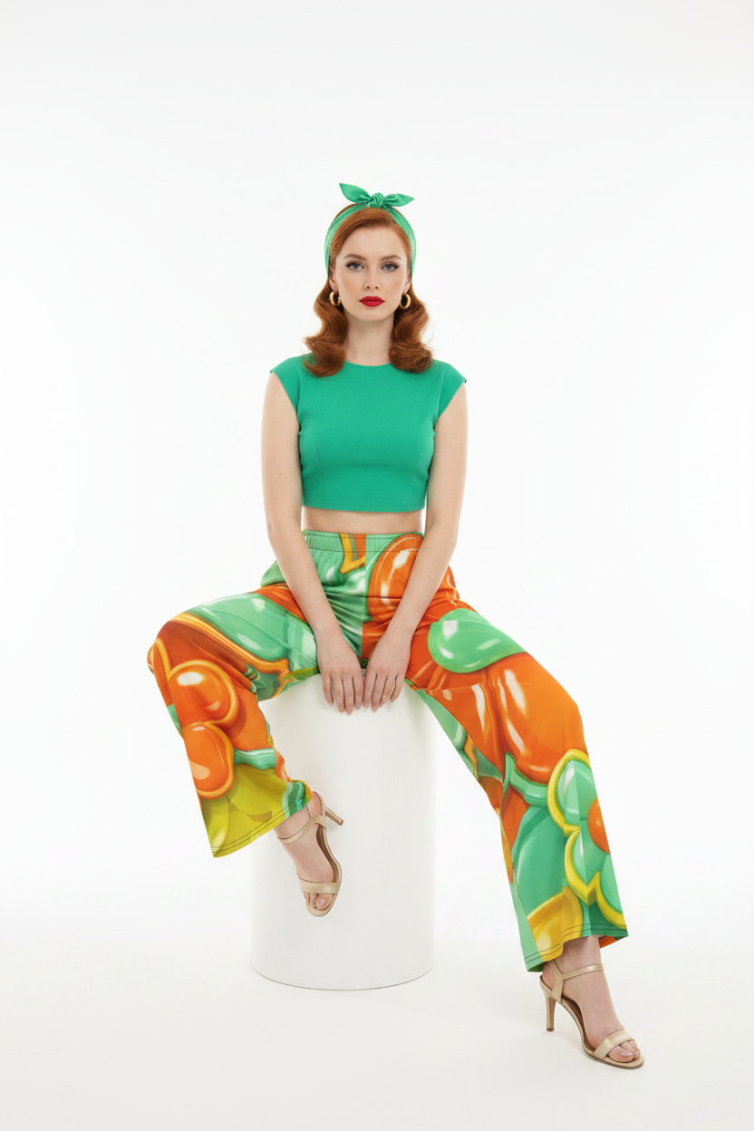 3D Flower Palazzo Pants — Sitting