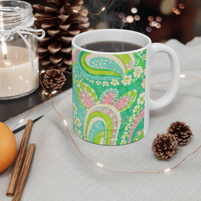 Green Paisley Ceramic Mug — Retro Floral 11oz & 15oz Coffee Cup