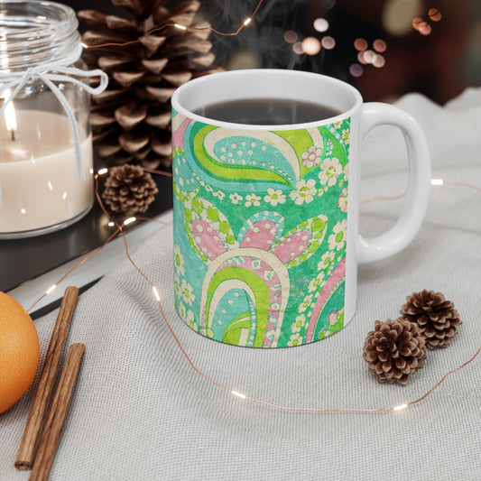 Green Paisley Ceramic Mug — Retro Floral 11oz & 15oz Coffee Cup