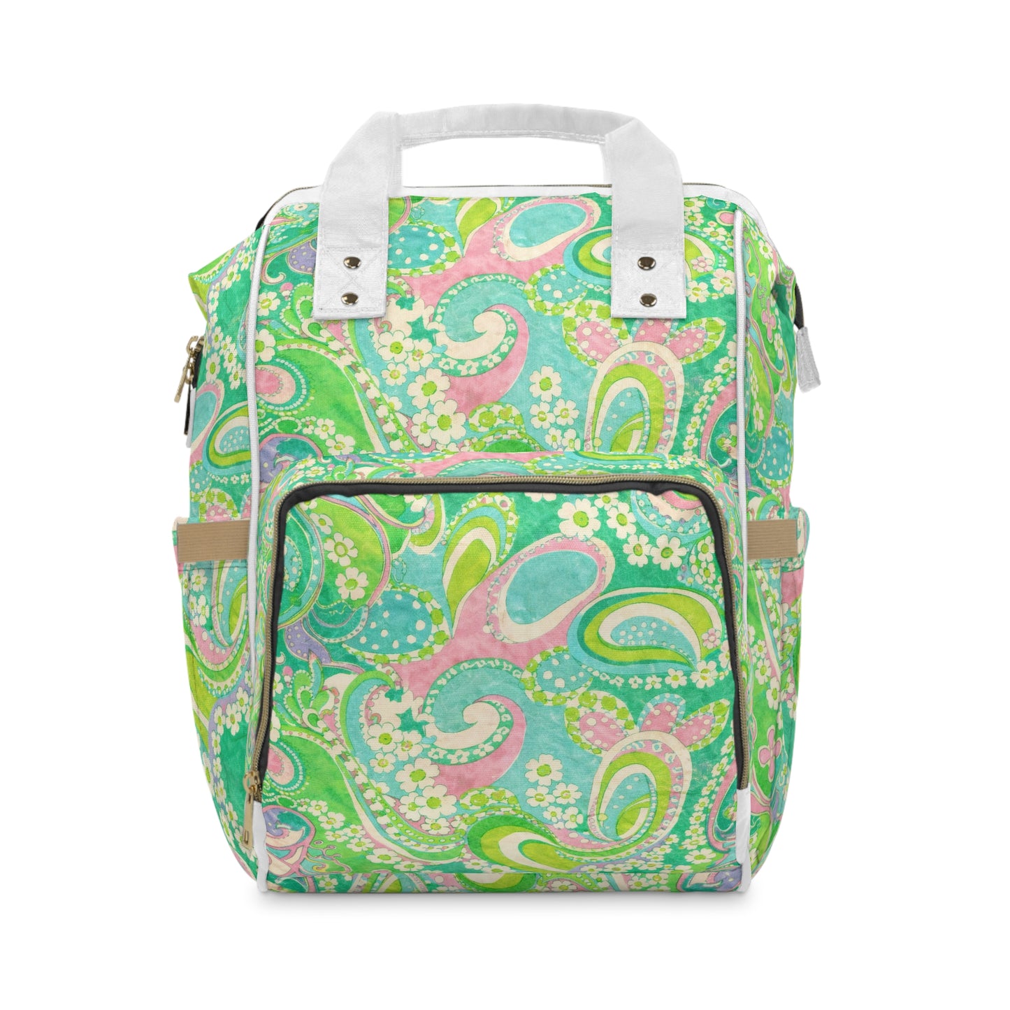 Green Paisley Diaper Backpack – Multifunctional Baby Travel Bag