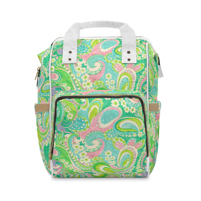 Green Paisley Diaper Backpack – Multifunctional Baby Travel Bag