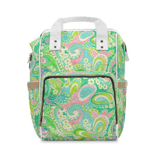 Green Paisley Diaper Backpack – Multifunctional Baby Travel Bag