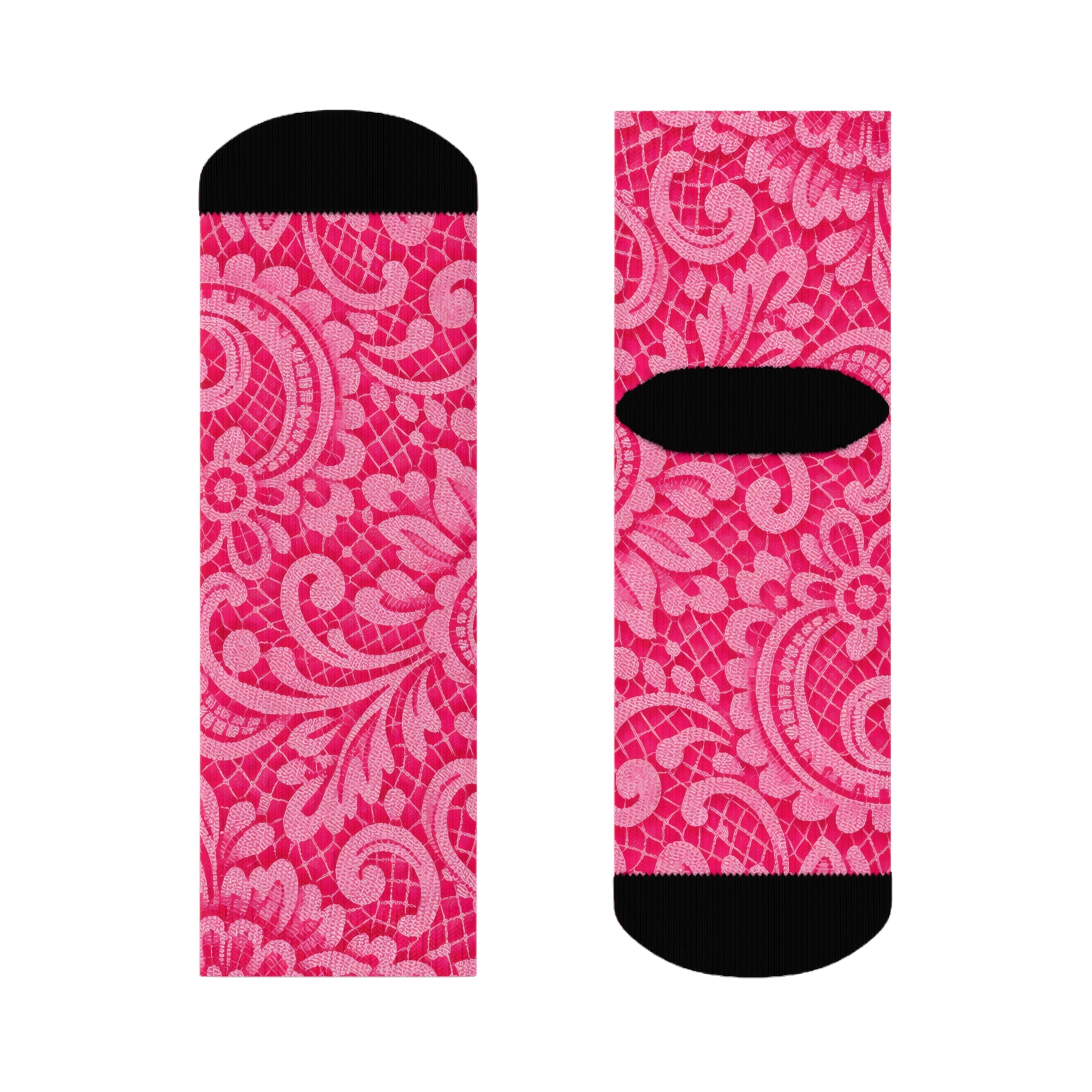 Pink Paisley Crew Socks — Floral Patterned Casual Socks for Women