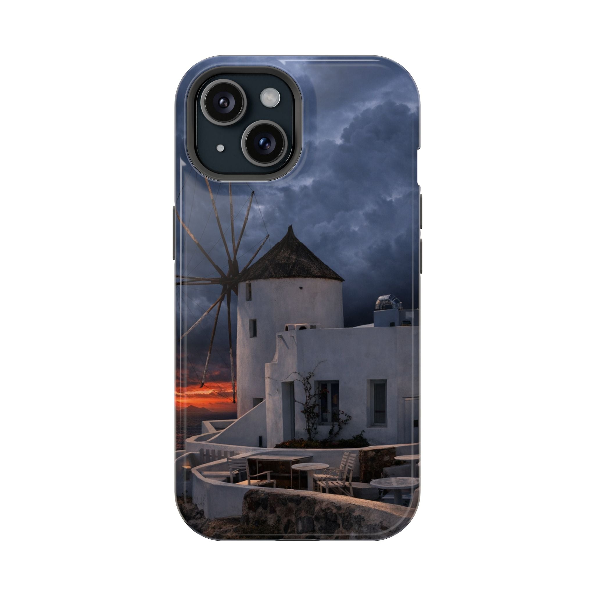 Santorini Windmill Sunset phone case | Magnetic impact-resistant case Greek Island Travel Gift