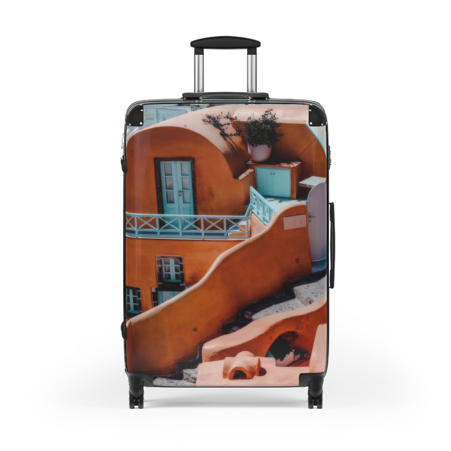 Santorini Orange Architecture Suitcase, Oia Greece Terracotta Travel Luggage, Mediterranean Vacation Bag, Unique Artist Design Cabin Bag