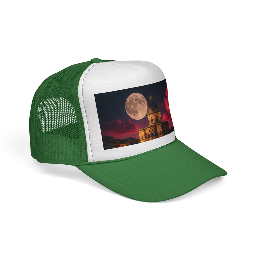 Moonlit Castle Trucker Cap — Gothic Nightscape Hat