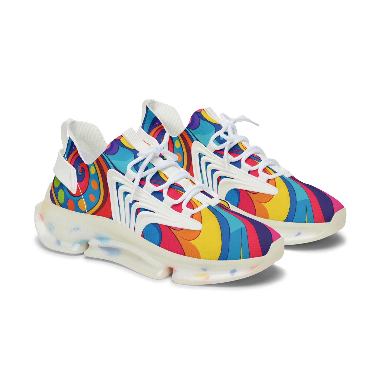 Women's Mesh Sneakers — Colorful Retro Rainbow Swirl Athletic Shoes