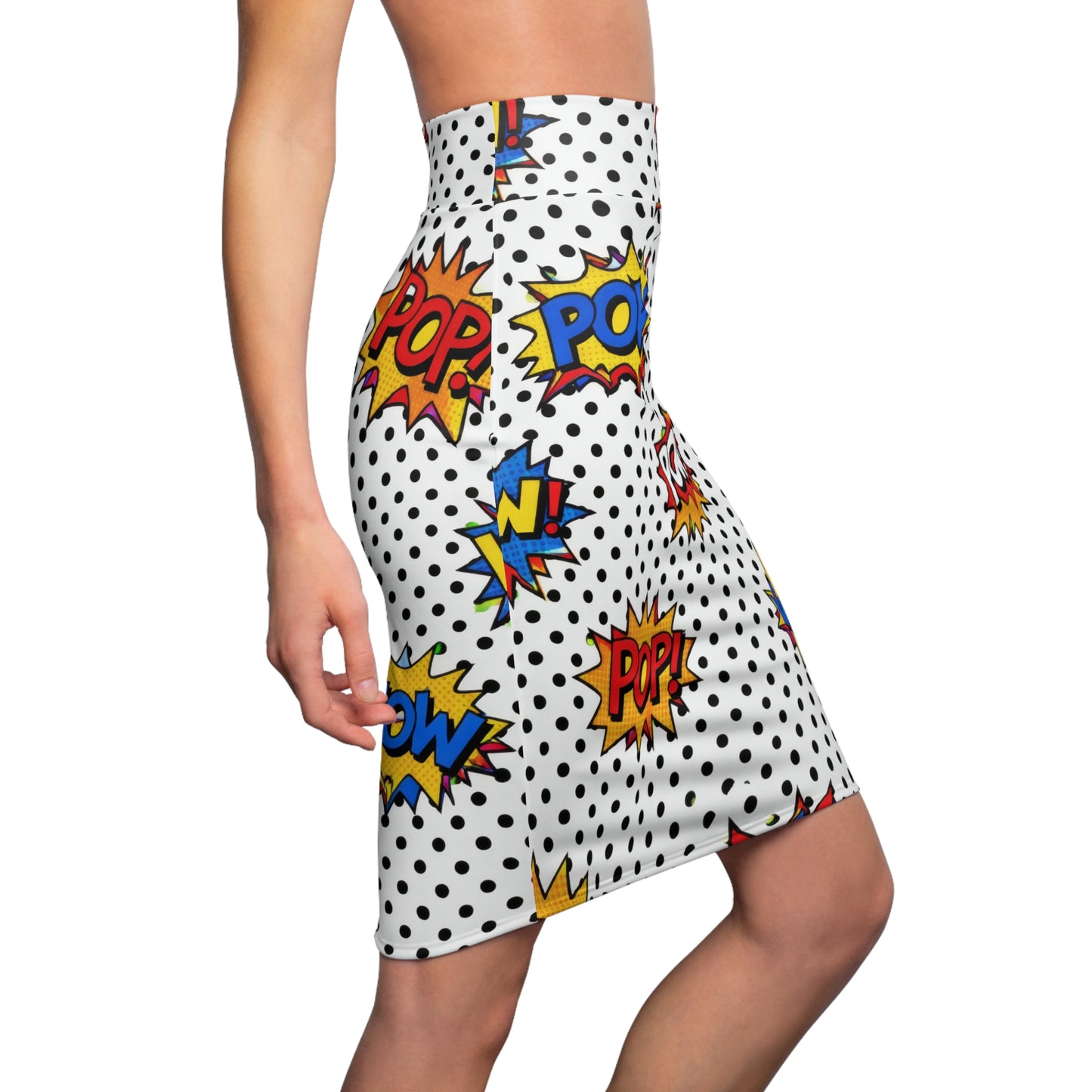 Comic Pop Pencil Skirt — POW! WOW! Retro Polka Dot Graphic Skirt