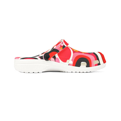 Red Retro Circles EVA Clogs – Floral Pop Garden Slip-On Shoes