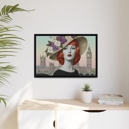 Elegant vintage pop art woman in front of Big Ben in London Matte Framed Canvas