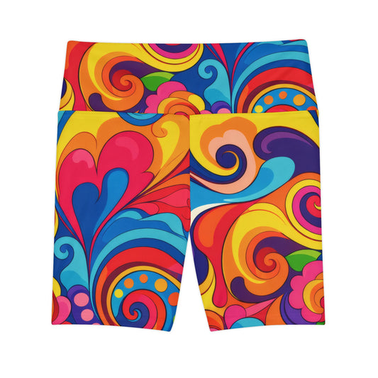 Psychedelic Swirl Women's Workout Shorts — Colorful Retro Activewear