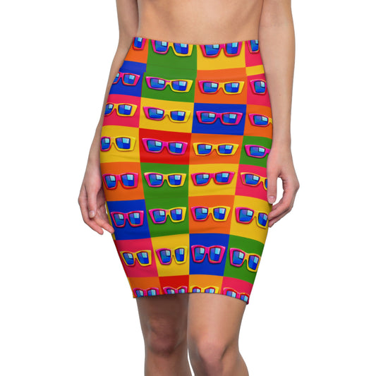 Rainbow Sunglasses Pencil Skirt – Bright Retro Pop Art AOP