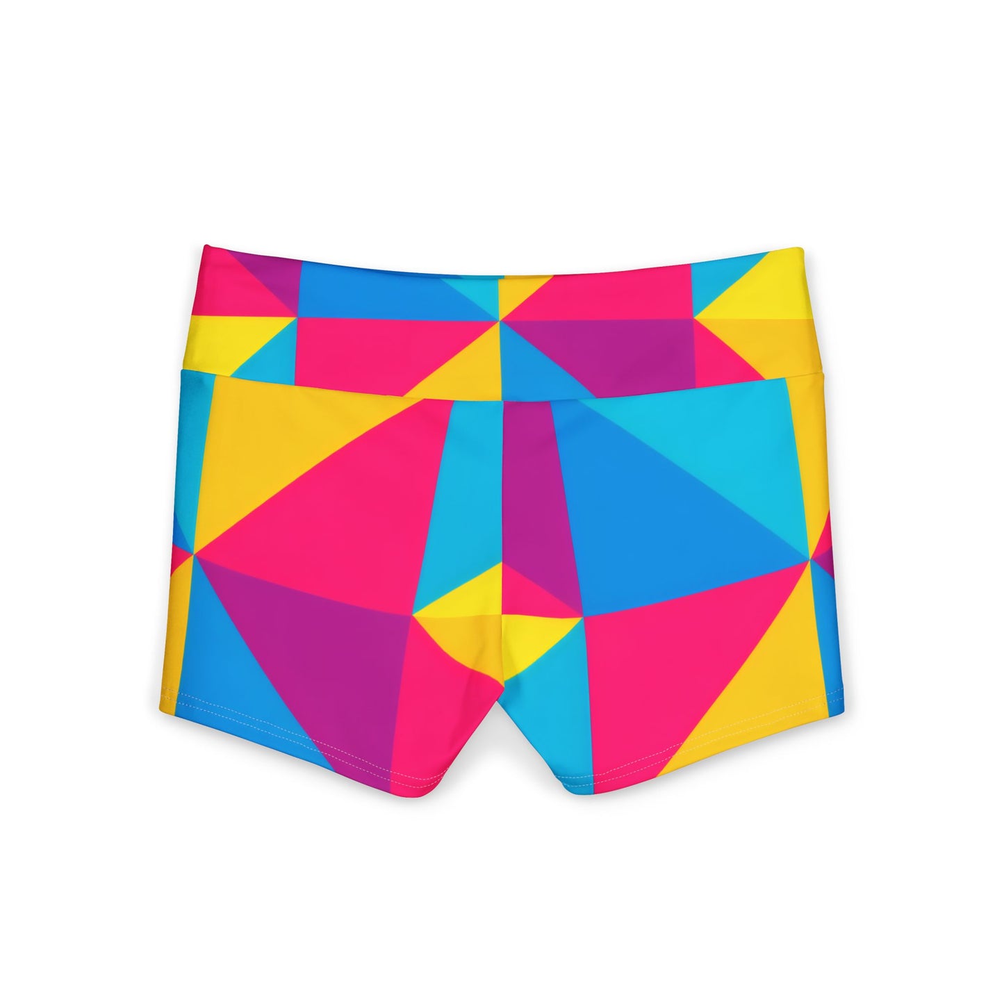 Women's Geo Colorblock Yoga Shorts — Bright Geometric Activewear