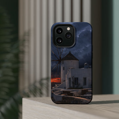 Santorini Windmill Sunset phone case | Magnetic impact-resistant case Greek Island Travel Gift