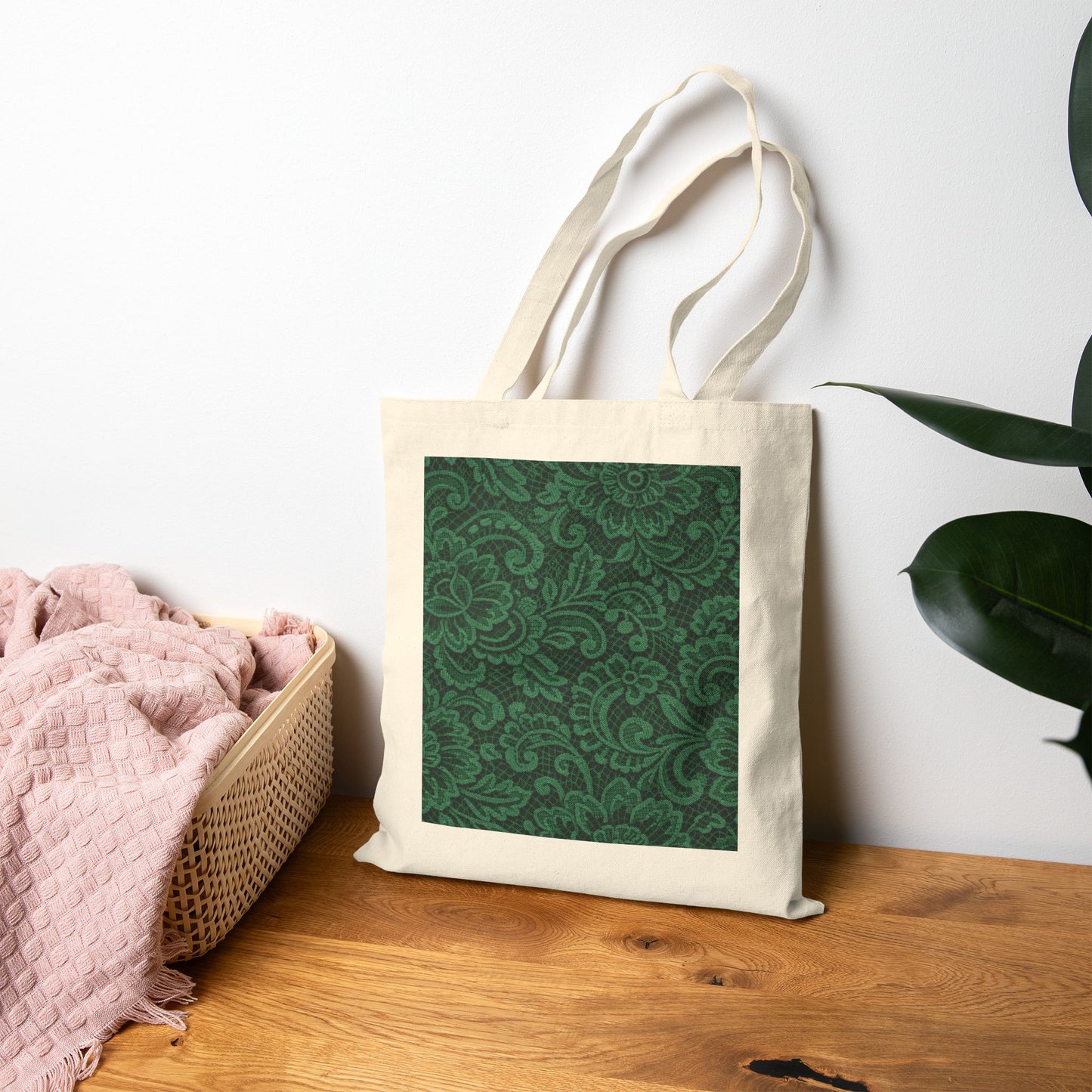 Green Paisley Canvas Tote Bag