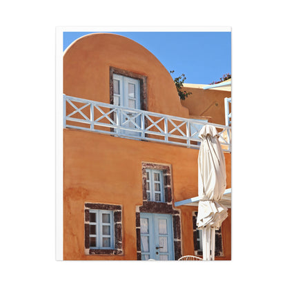Oia Santorini Orange Facade Canvas — Mediterranean Terracotta Matte Wall Art