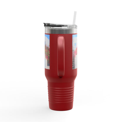 Santorini Blue Door Photo Travel Mug 40oz Insulated Tumbler