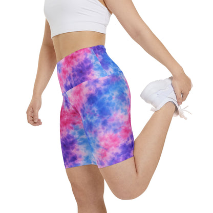 Tie-Dye Pink Purple Blue Women's Workout Shorts — High-Waist Active Biker Shorts