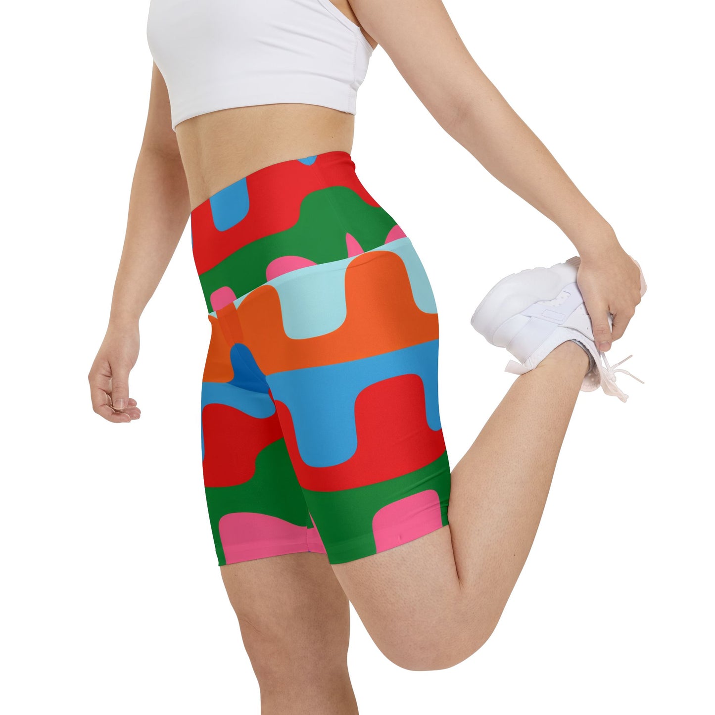 Women's Workout Shorts - Colorful Retro Wave All-Over Print