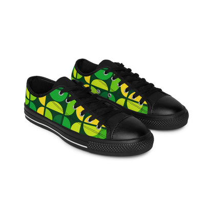 Geometric Green Leaf Pattern Women's Sneakers