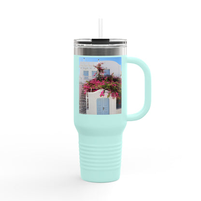 Santorini Blue Door Photo Travel Mug 40oz Insulated Tumbler