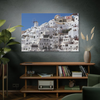 Santorini White Houses Canvas, Matte Stretched Canvas Wall Art