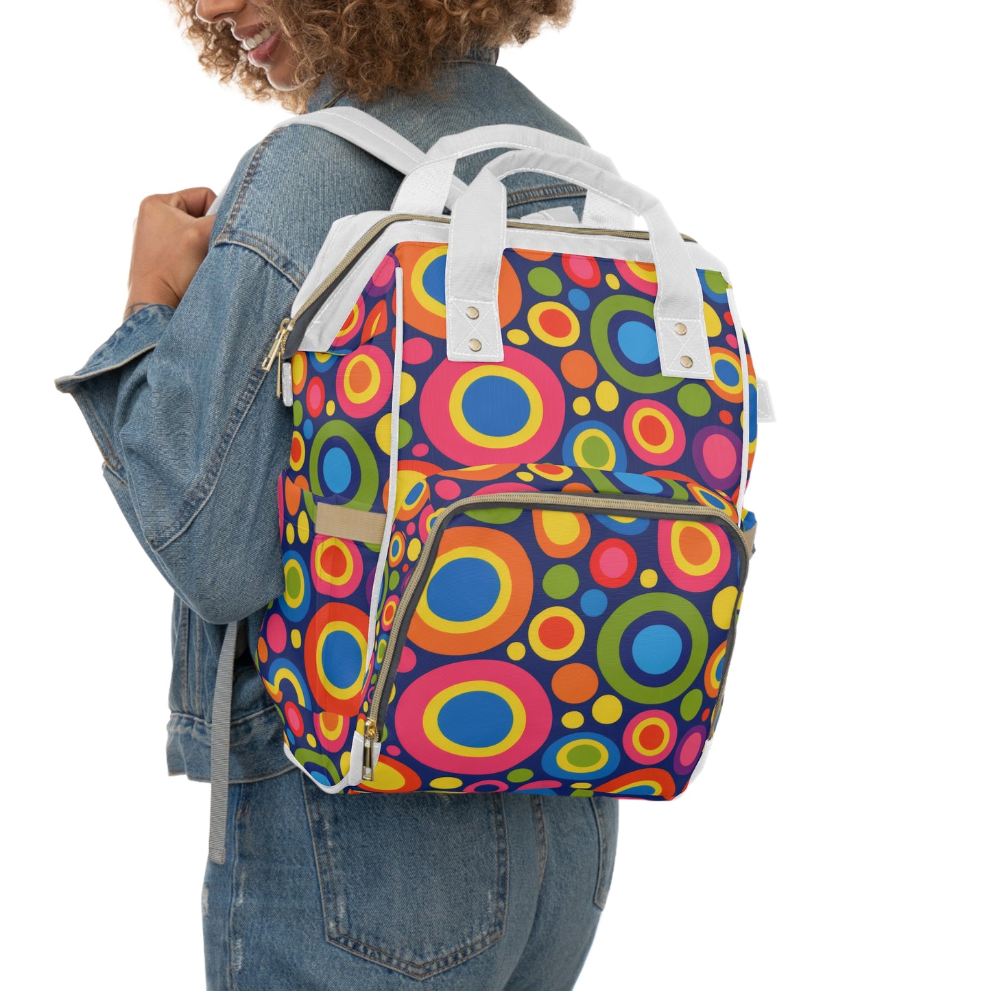 Colorful Retro Circles Diaper Backpack – Multifunctional Baby Bag with Bright Pop Art Print