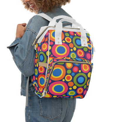 Colorful Retro Circles Diaper Backpack – Multifunctional Baby Bag with Bright Pop Art Print