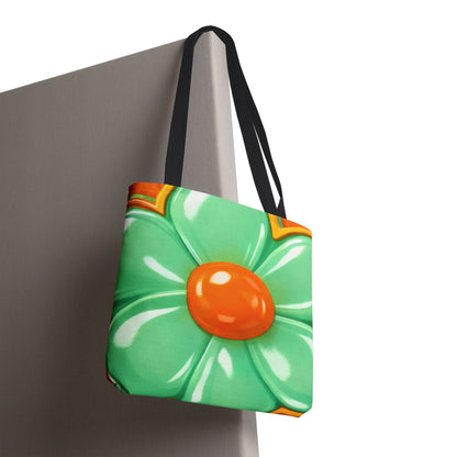 Retro Orange Teal Floral Tote | Bright 60s Flower Pattern Bag