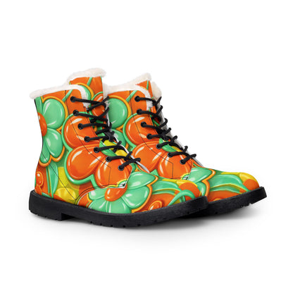 Floral Retro Orange & Green Fur-Lined Boots