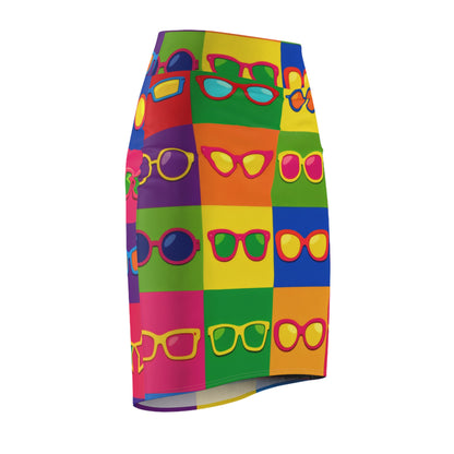 Retro Pop Sunglasses Pencil Skirt — Colorful Sunglasses Pattern AOP