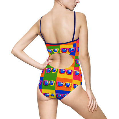 Retro Sunglasses Pattern One-Piece Swimsuit — Colorful Pop Art Beachwear