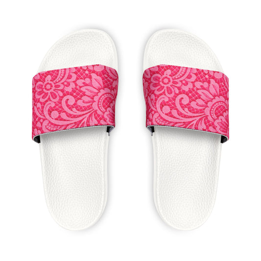 Pink Floral-Pattern Slide Sandals — Women's Removable-Strap Pool & Casual Slides