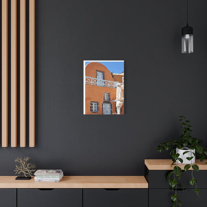 Oia Santorini Orange Facade Canvas — Mediterranean Terracotta Matte Wall Art