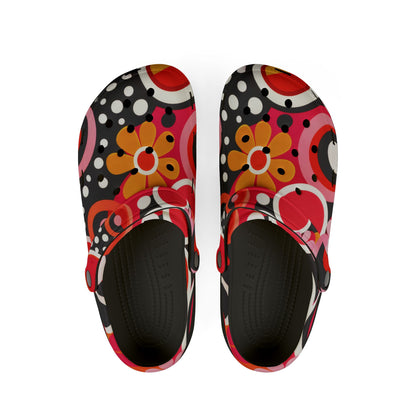 Red Retro Circles EVA Clogs – Floral Pop Garden Slip-On Shoes
