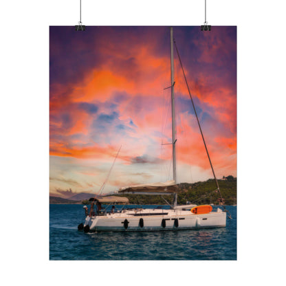 Sailboat Sunset Rolled Poster | Nautical Wall Art, Marina Sunset Print