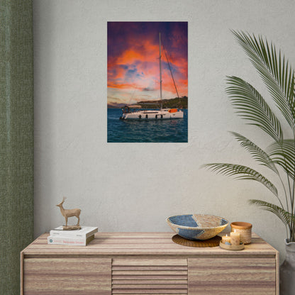 Sailboat Sunset Rolled Poster | Nautical Wall Art, Marina Sunset Print