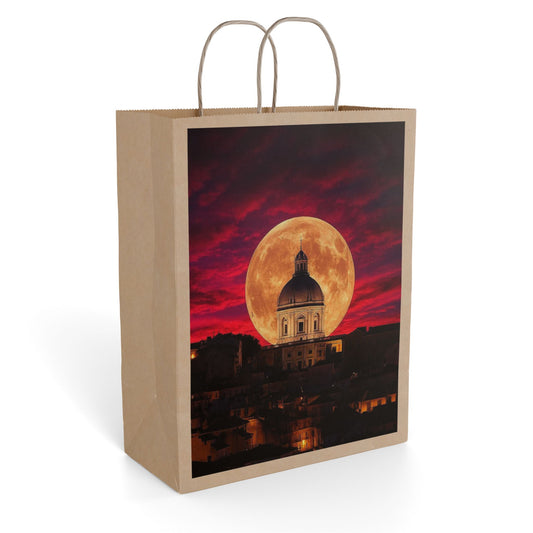Moonlit Cityscape Gift Bag — Full Moon at Sunset Paper Gift Bag