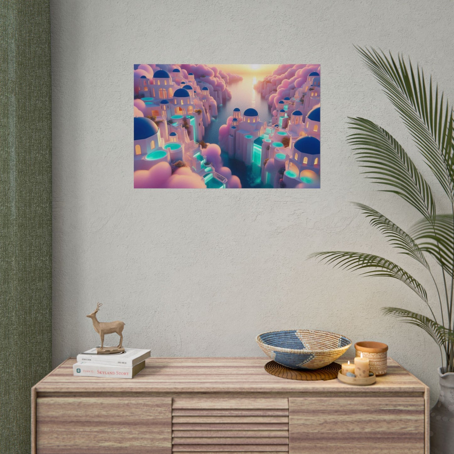 Dreamy Sunset Island Poster — Fantastical Cityscape Rolled Art Print