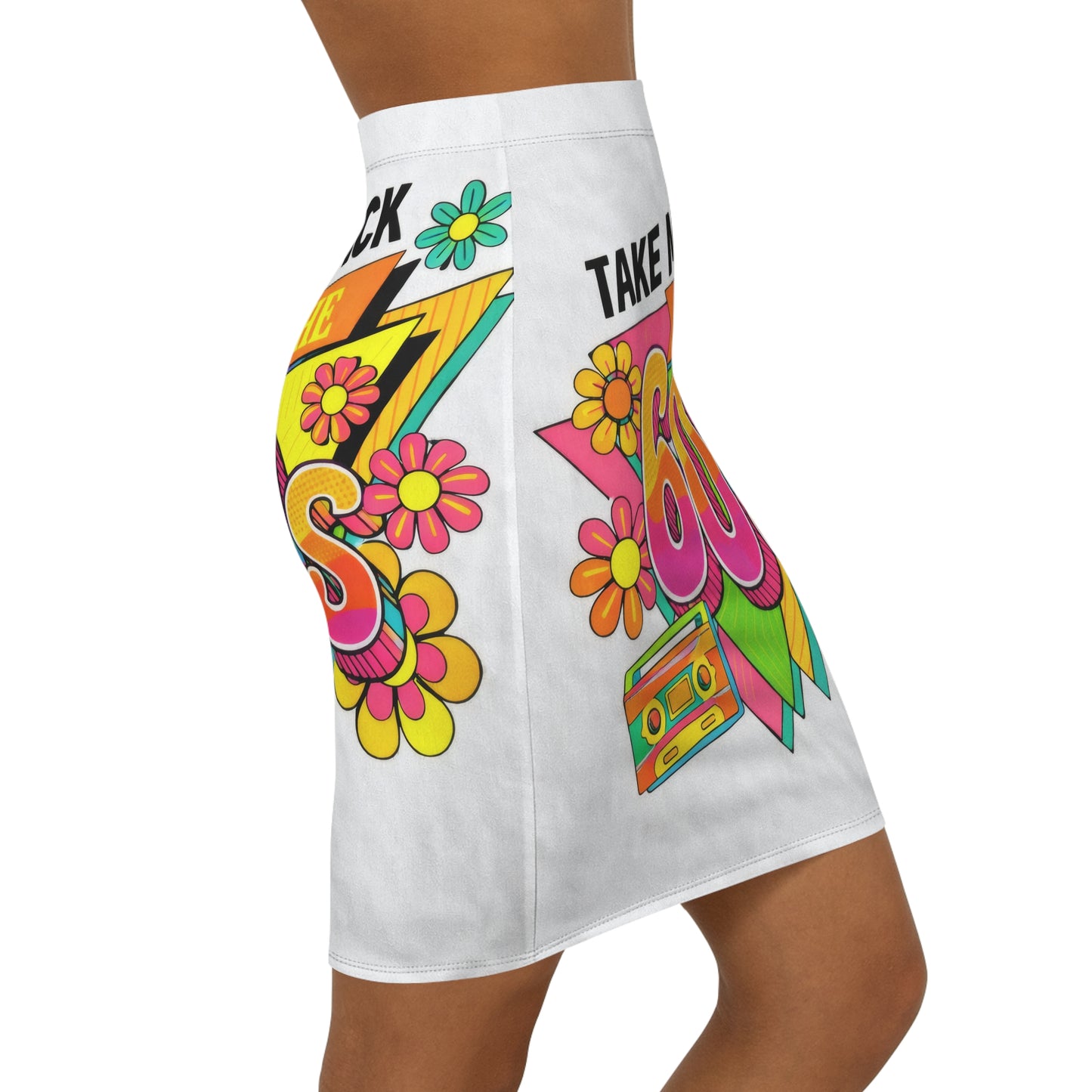Take Me Back to the 60s Pencil Skirt — Retro Flower Power 1960s Graphic