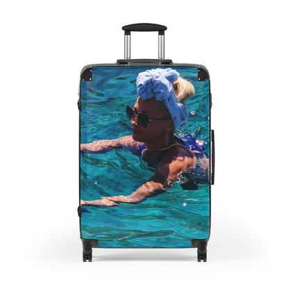 Luxury Antipaxos Greece Suitcase - Woman Swimming in Turquoise Water - Aesthetic Travel Luggage - Unique Greek Island Wanderlust Gift