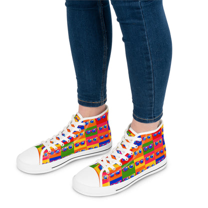 Retro Pop Sunglasses High-Top Sneakers — Colorful Patterned Women's Shoes