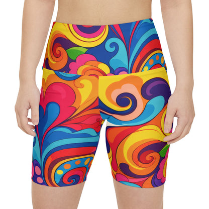 Psychedelic Swirl Women's Workout Shorts — Colorful Retro Activewear