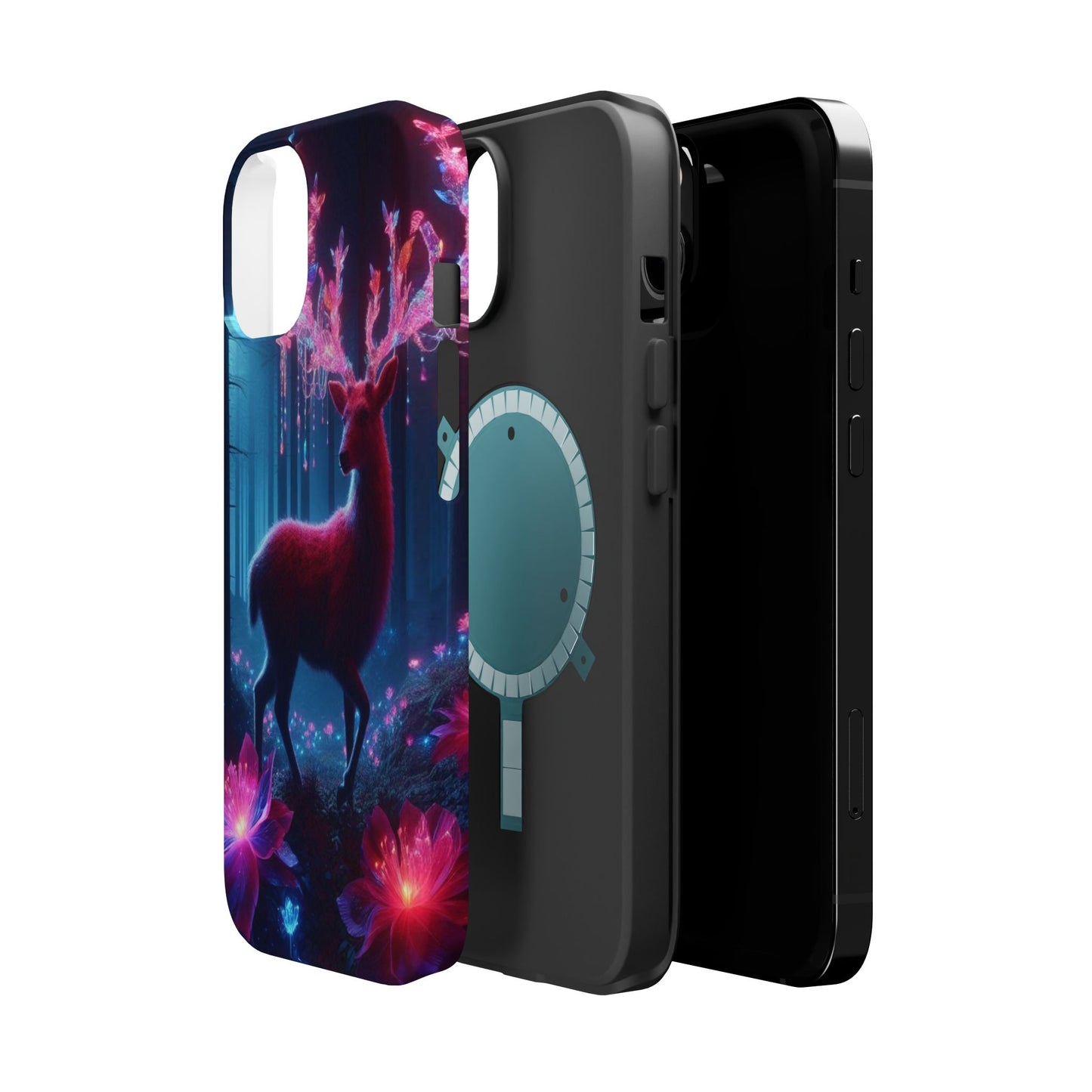 Magnetic Impact-Resistant Phone Case — Neon Fantasy Deer Forest Design