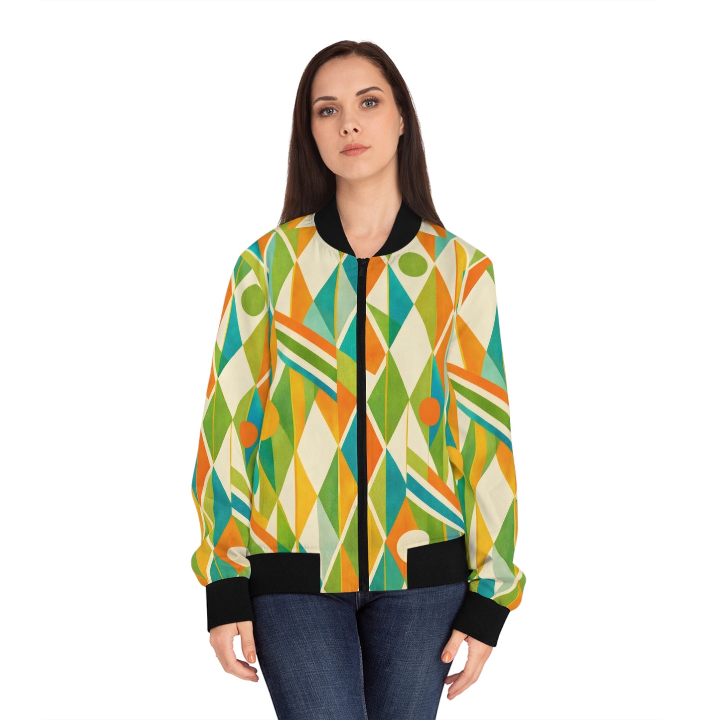 Geometric Retro Pattern Bomber Jacket