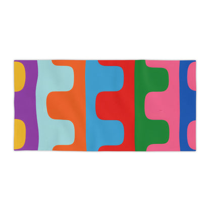Colorwave Abstract Beach Towel — Bright Retro Geometric Stripes